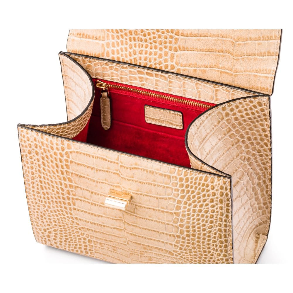 Leather signature Morgan bag, ivory croc, inside view
