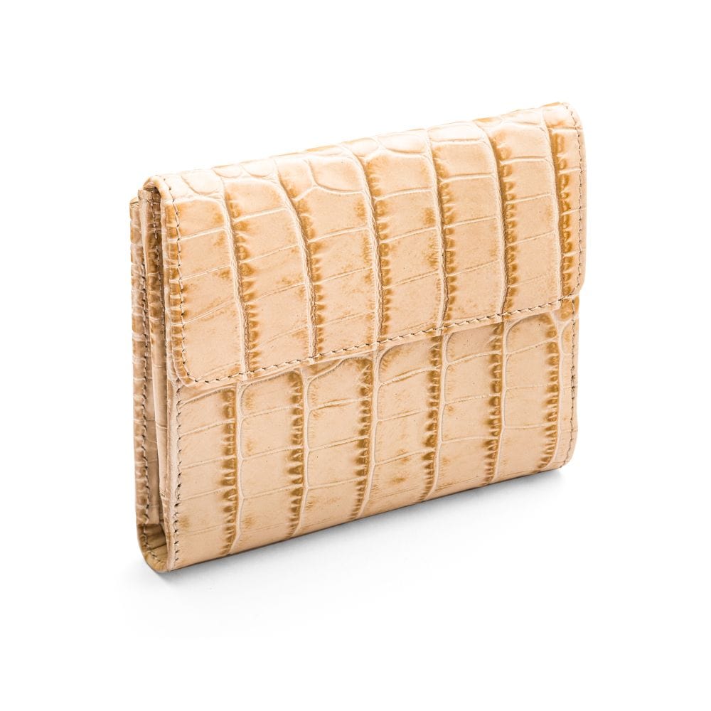 Leather purse with brass clasp, ivory croc, back