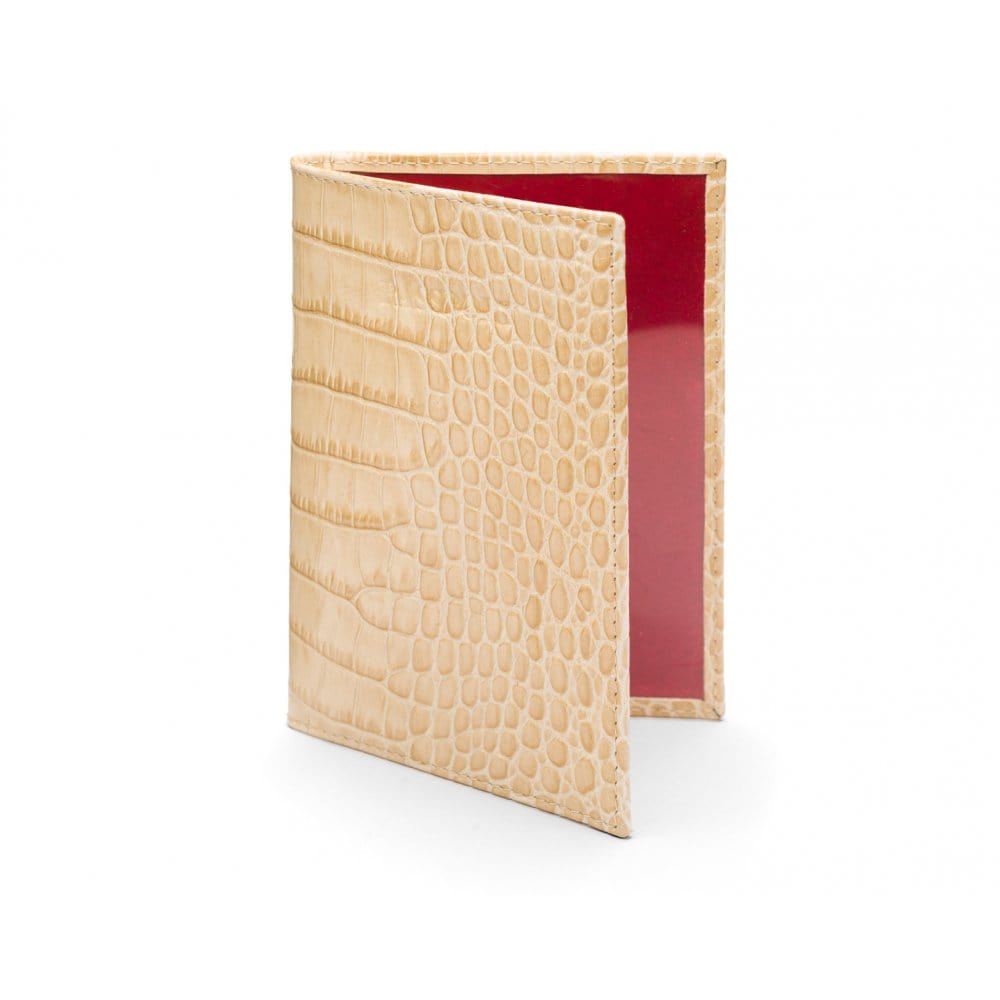 Luxury leather passport cover, ivory croc, front