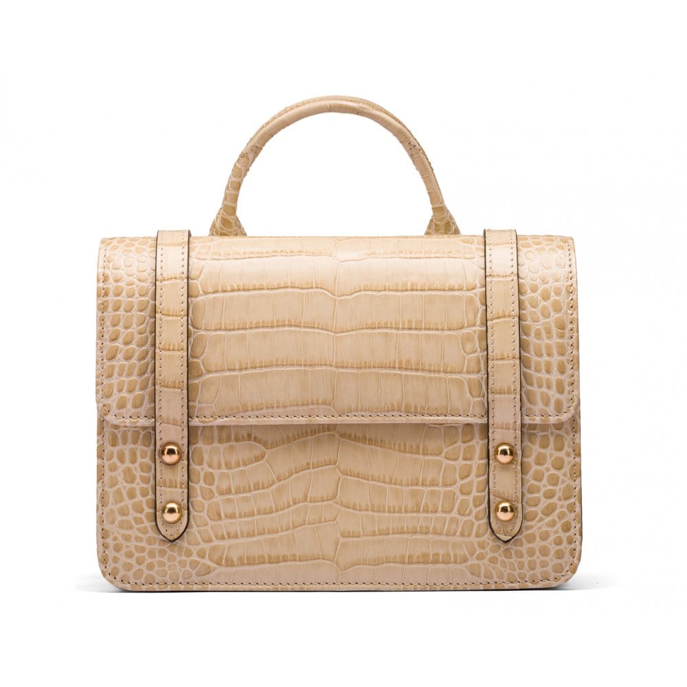 Mini top handle Harmony music bag, ivory croc, front view