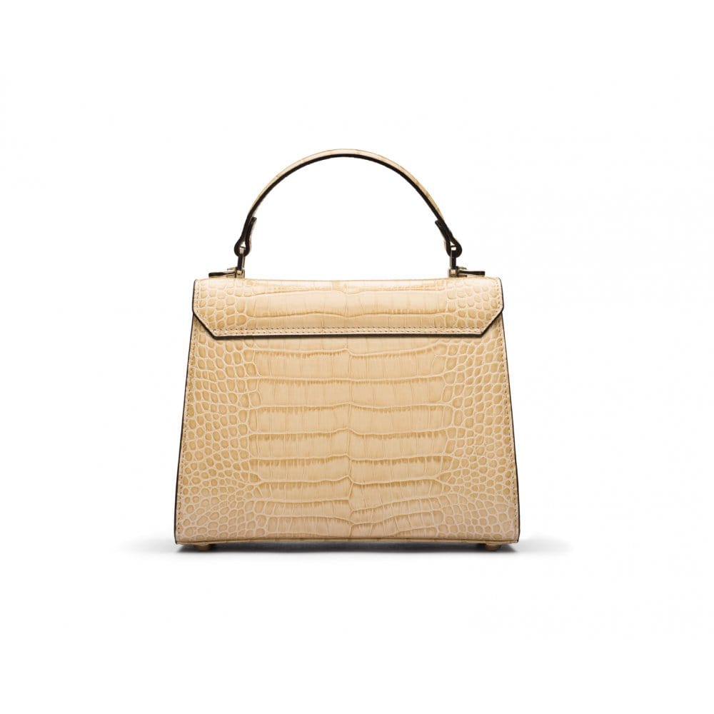 Mini Burnett small top handle bag, ivory croc, back view