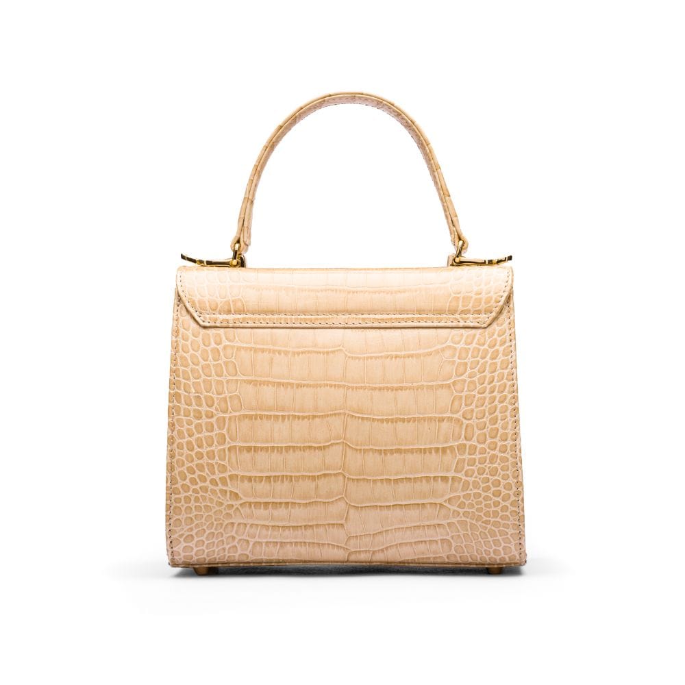 Mini leather Morgan Bag, top handle bag, ivory croc, back view
