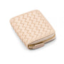 Small zip around woven leather accordion purse, ivory, front