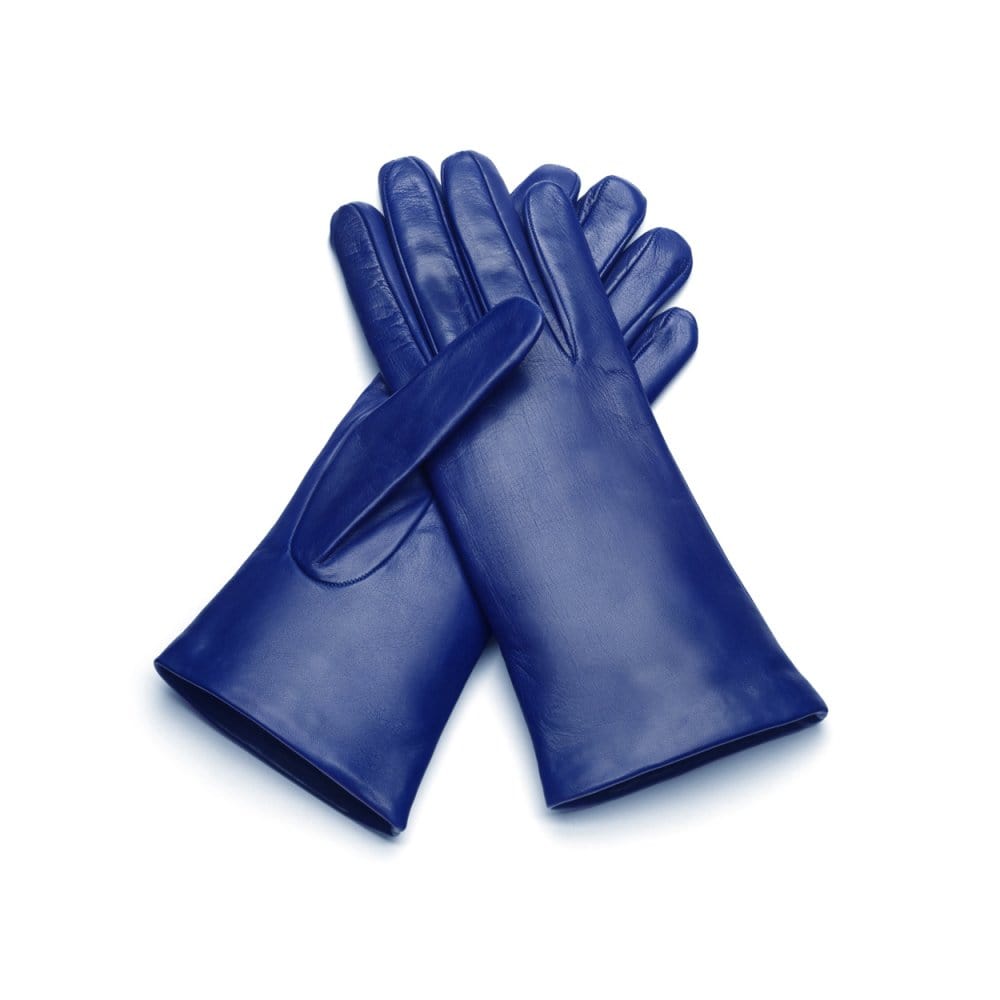 Cashmere lined leather gloves ladies, cobalt