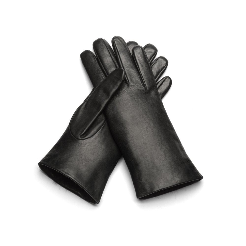 Fur lined leather gloves ladies, black