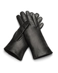 Fur lined leather gloves ladies, black