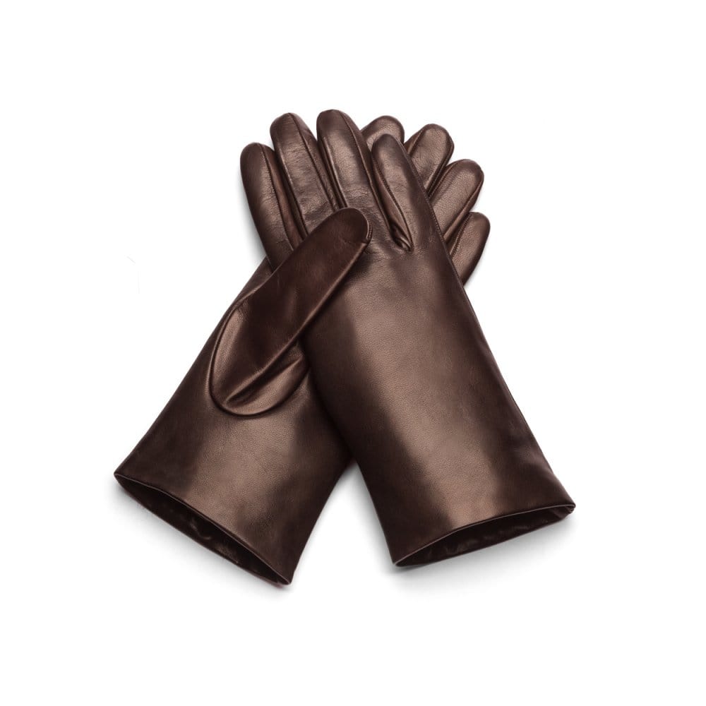 Fur lined leather gloves ladies, brown