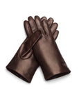 Fur lined leather gloves ladies, brown