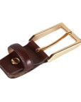 Leather belt with 2 buckles , brown, gold buckle