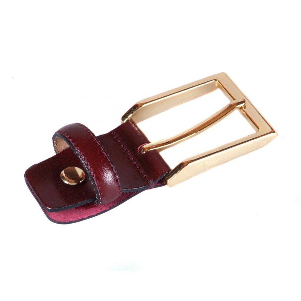 Leather belt with 2 buckles , burgundy, gold buckle