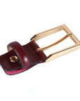 Leather belt with 2 buckles , burgundy, gold buckle