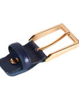 Leather belt with 2 buckles, navy, gold buckle