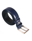 Leather belt with 2 buckles, navy, silver buckle