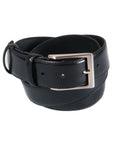 Leather belt with silver buckle, black