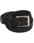 Leather belt with silver buckle, black suede