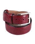 Leather belt with silver buckle, burgundy croc