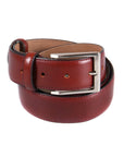 Leather belt with silver buckle, dark tan