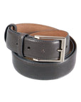 Leather belt with silver buckle, grey