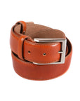 Leather belt with silver buckle, havana tan