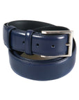 Leather belt with silver buckle, navy