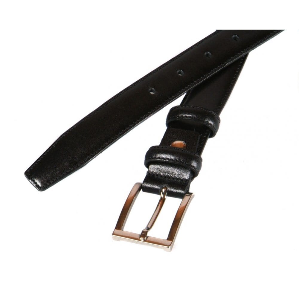 Men's leather skinny belt, black, chisel tip