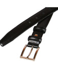 Men's leather skinny belt, black, chisel tip