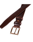 Men's leather skinny belt, brown, chisel tip