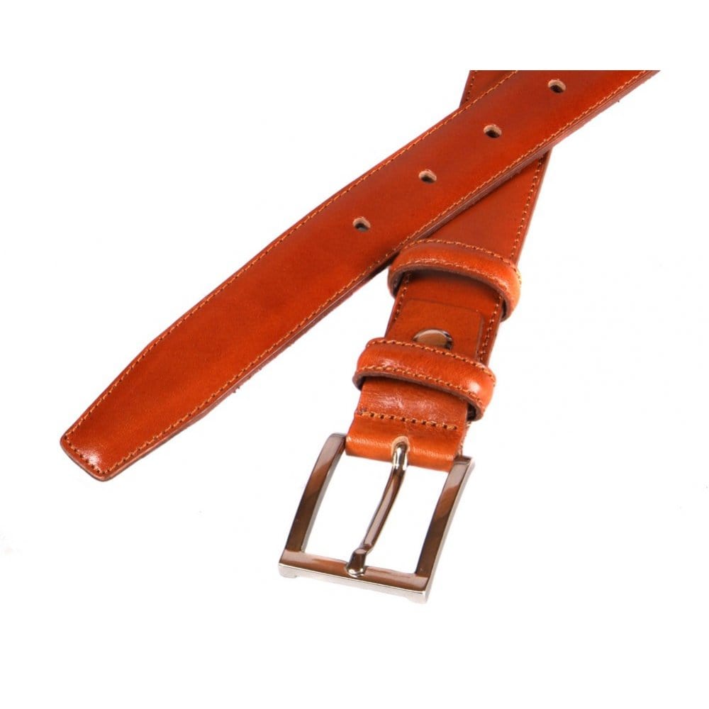 Men's leather skinny belt, havana tan, chisel tip