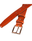 Men's leather skinny belt, havana tan, chisel tip