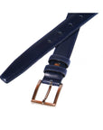 Men's leather skinny belt, navy, chisel tip