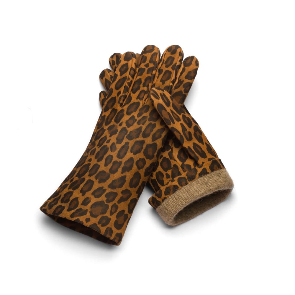 Cashmere lined leather gloves ladies, leopard