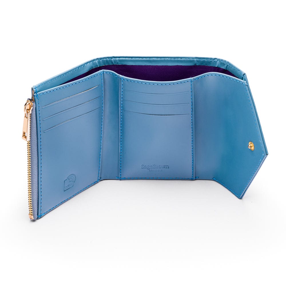 RFID blocking leather envelope purse, blue, inside