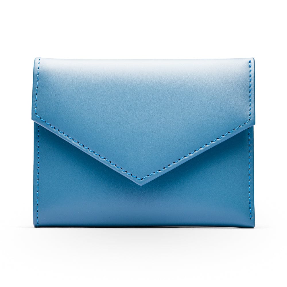 RFID blocking leather envelope purse, blue, front