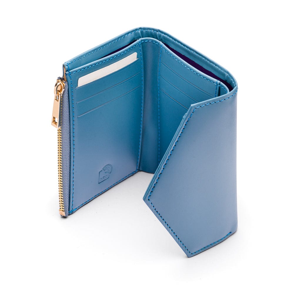 RFID blocking leather envelope purse, blue, interior