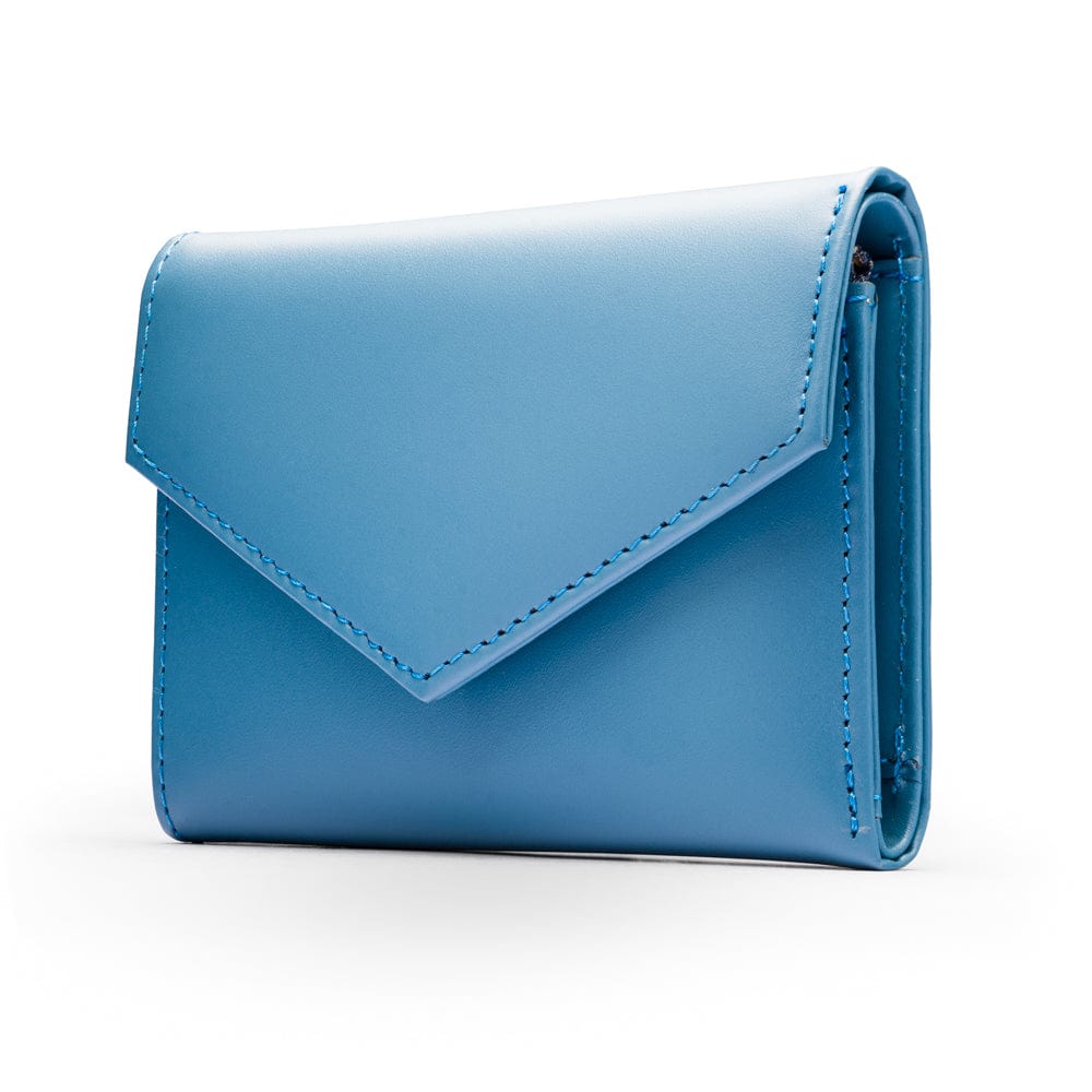 RFID blocking leather envelope purse, blue, side