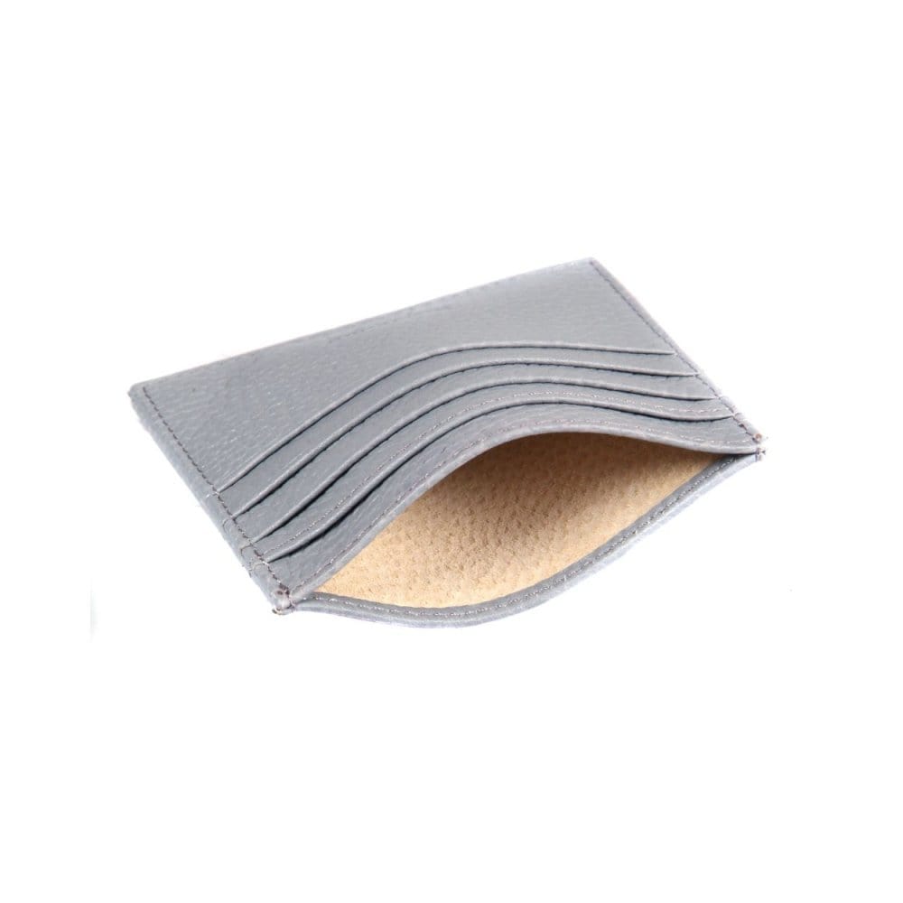 Light Grey Full Grain Flat Leather 8 Credit Card Wallet
