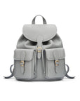 Leather backpack with pockets, grey, front