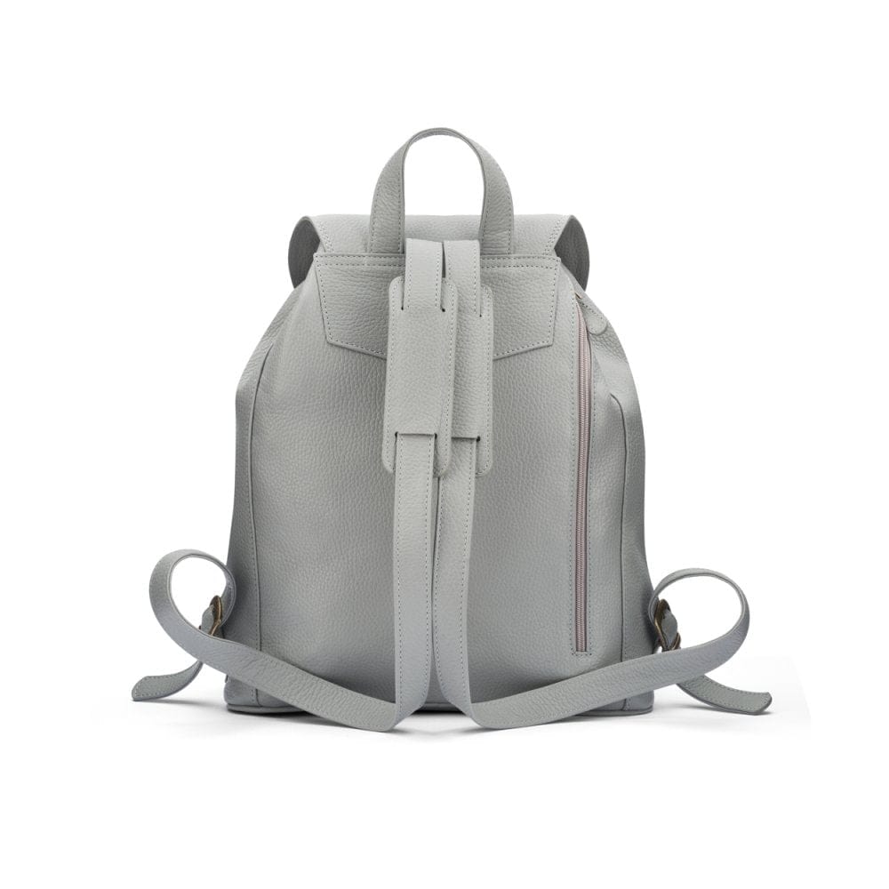 Leather backpack with pockets, grey, back