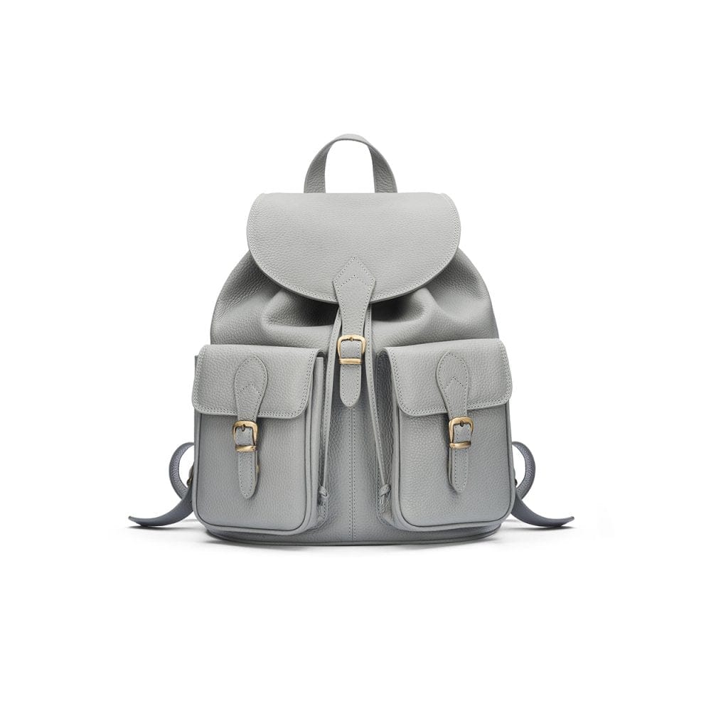 Small leather backpack, grey, front