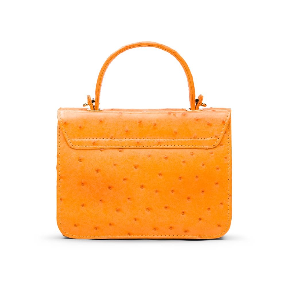Ostrich leather Betty bag with top handle, orange ostrich, back