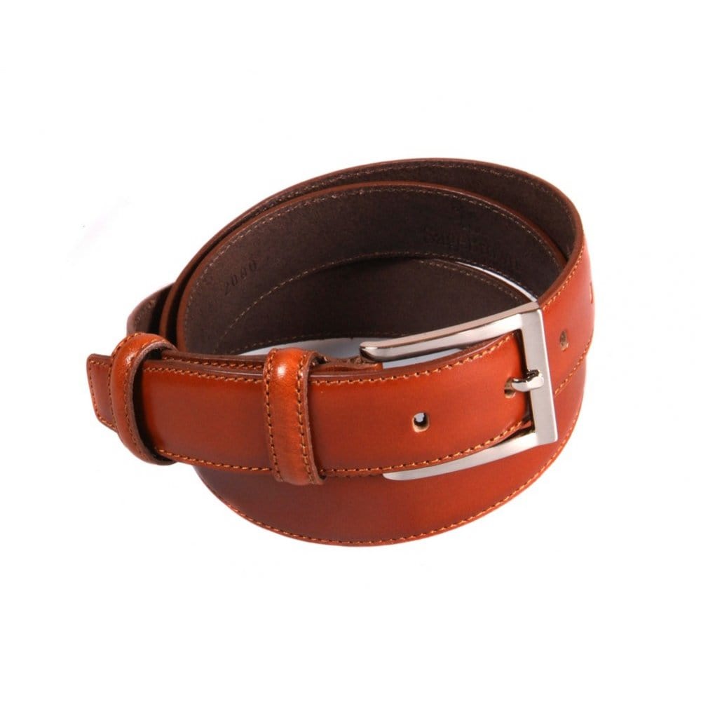 Men's leather skinny belt, havana tan