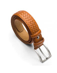 Woven leather belt for men, light tan