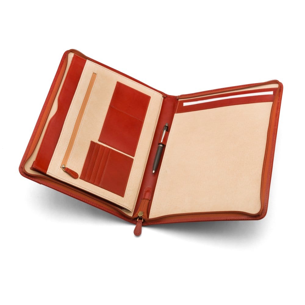 A4 leather notepad folder, light tan, inside