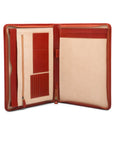 A4 leather notepad folder, light tan, open