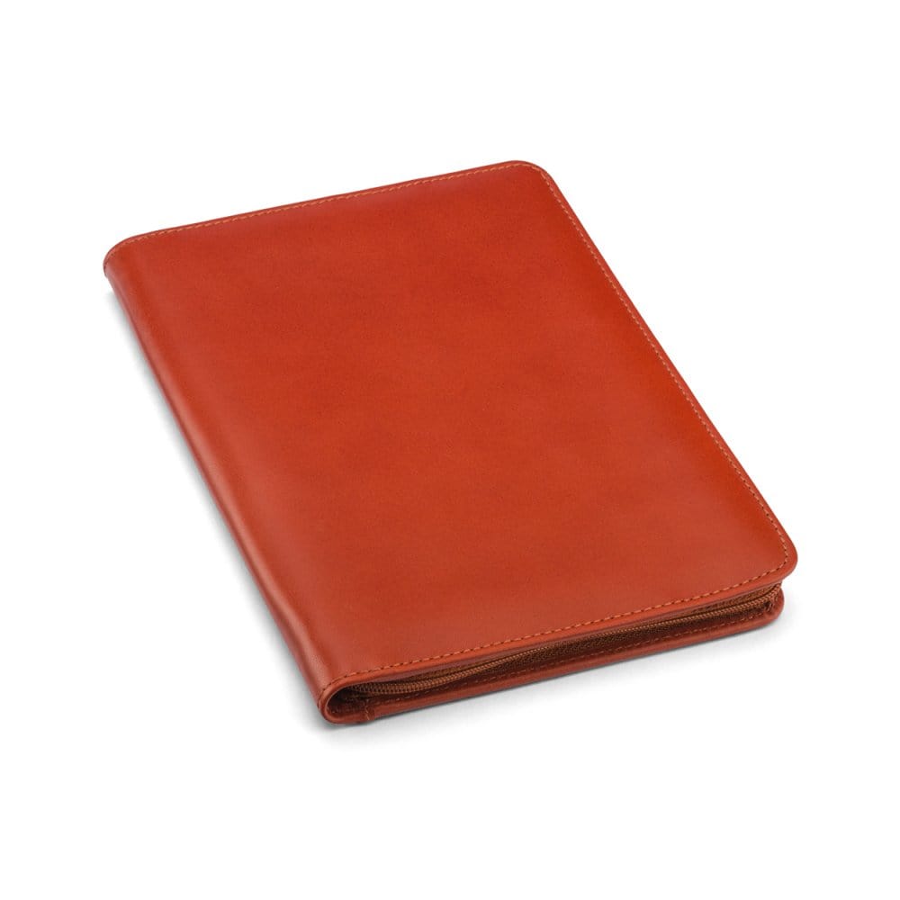A5 zip around leather folder, light tan, front