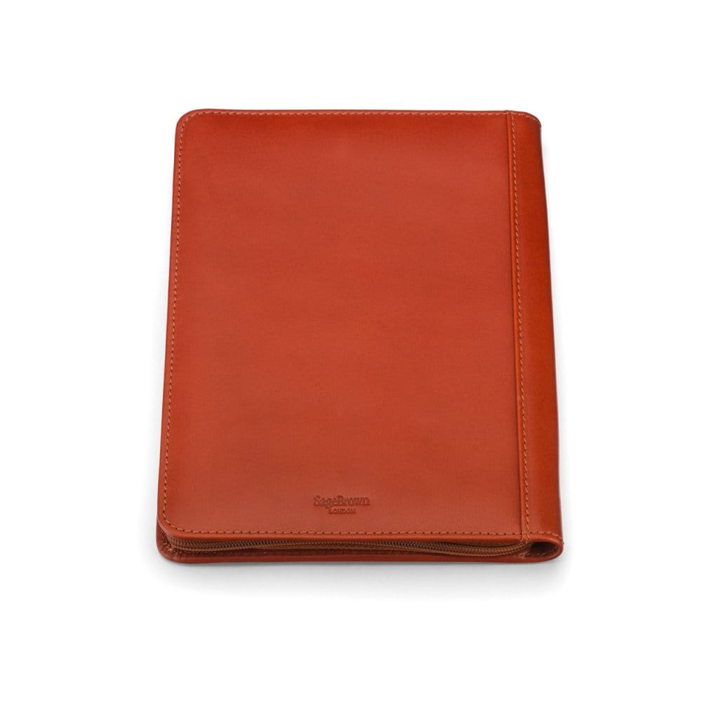 A5 zip around leather folder, light tan, back