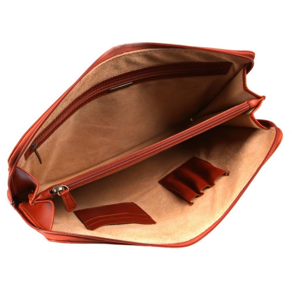 Leather A4 document case, havana tan, inside