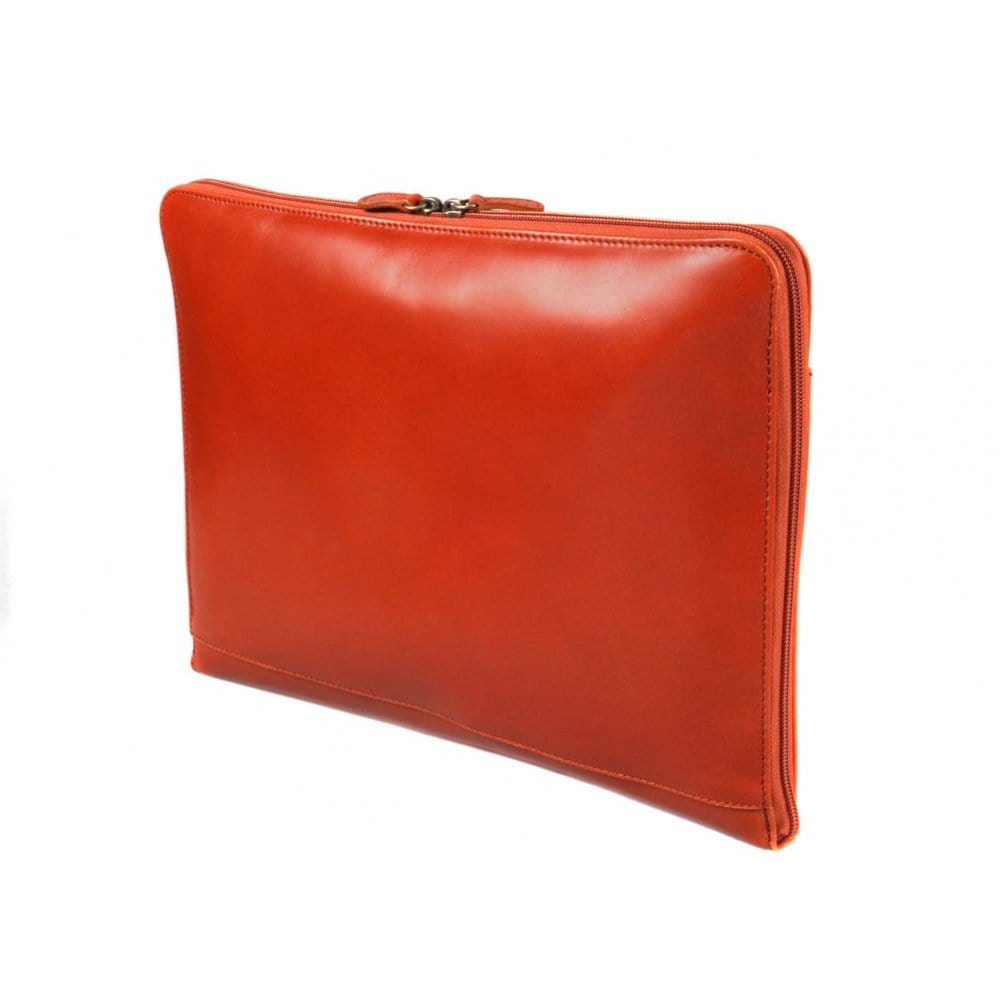 Leather A4 document case, havana tan, back