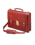 Leather Cambridge satchel briefcase with brass lock, light tan, side