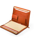 Leather A4 zip around document folder, light tan, open